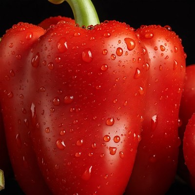 Fresh Red Bell Pepper with Water Droplets