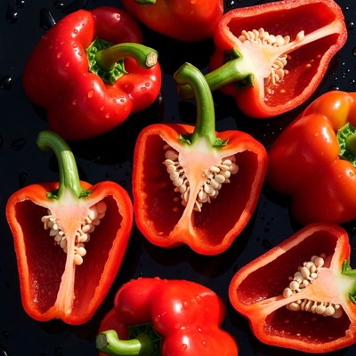 Fresh Red Bell Peppers on Black