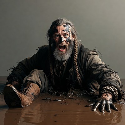 Viking warrior covered in mud
