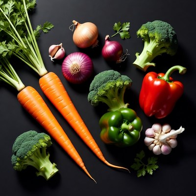 Fresh vegetables on black background