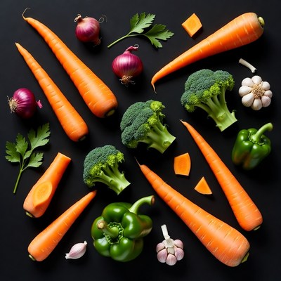 Fresh Vegetables on Black Background