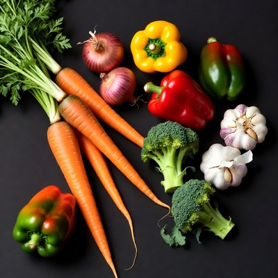 Fresh vegetables on black background