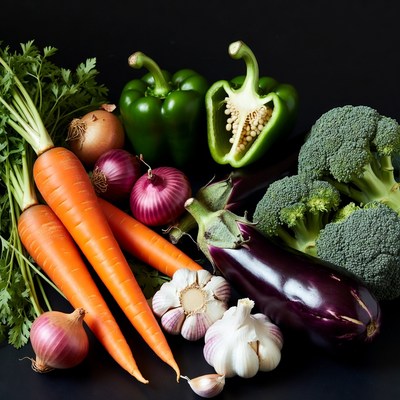 Fresh vegetables on black background