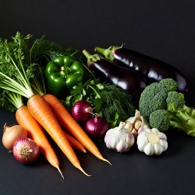 Fresh vegetables on black background