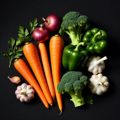 Fresh vegetables on black background