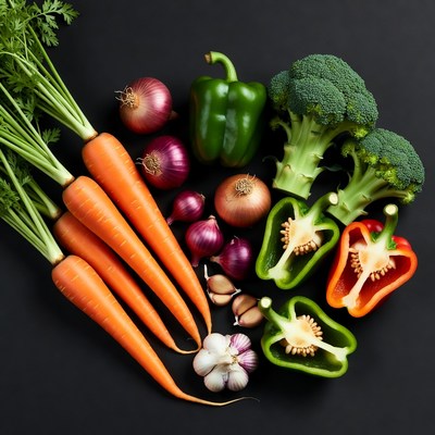 Fresh vegetables on black background