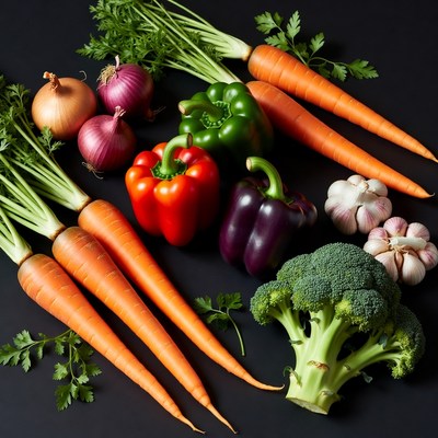 Fresh vegetables on black background