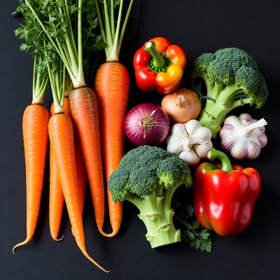 Fresh vegetables on black background