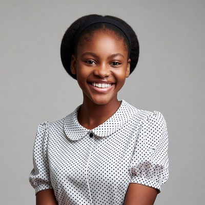 Smiling African-American girl in polka dot blouse