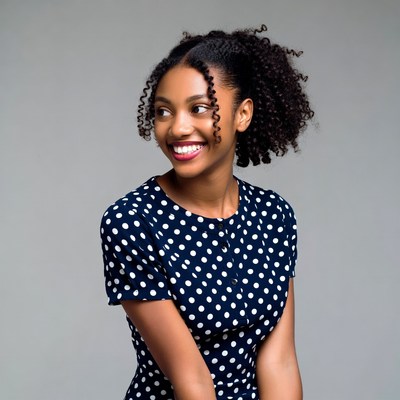 Smiling African-American woman in polka dot dress