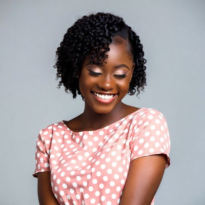 Smiling African-American woman in polka dot dress
