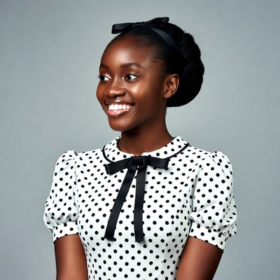 African-American woman in polka dot dress