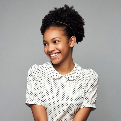 Smiling African-American girl in polka dot dress