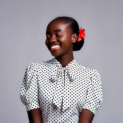 Smiling African woman with red flower