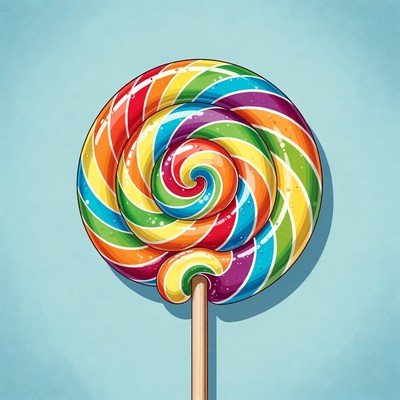 Rainbow Swirl Lollipop on Blue Background