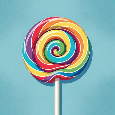 Rainbow Swirl Lollipop on Blue Background