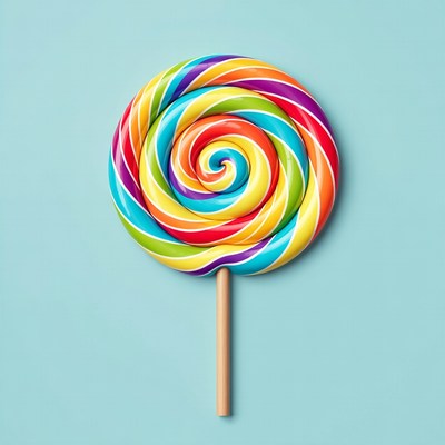 Rainbow Swirl Lollipop on Blue Background