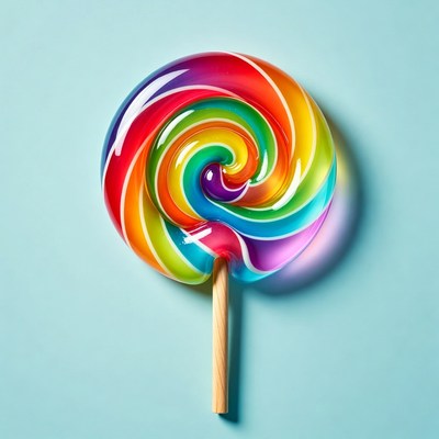 Rainbow Swirl Lollipop on Blue Background