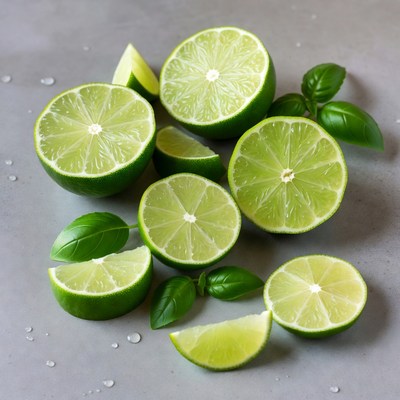 Fresh lime slices with basil