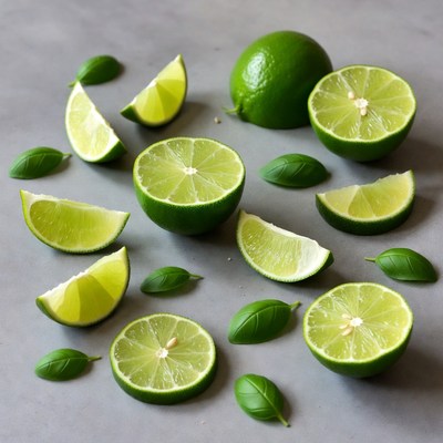 Fresh Limes and Basil Leaves