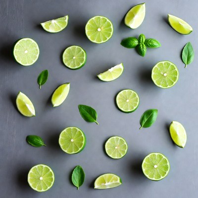 Lime Slices with Basil Leaves