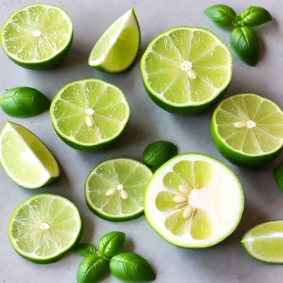 Fresh lime slices with basil