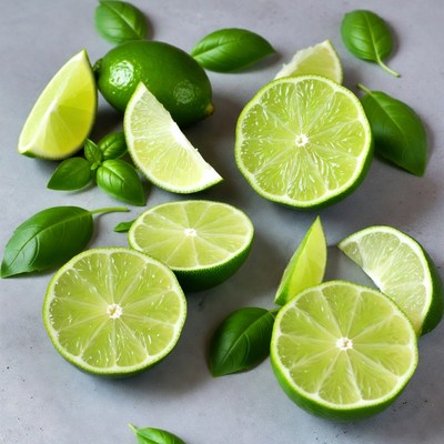 Fresh Lime Slices with Basil Leaves