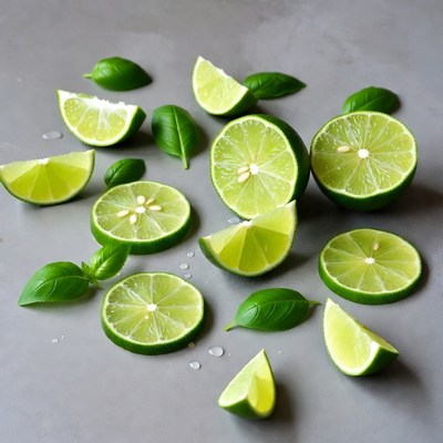 Fresh Lime Slices with Basil Leaves