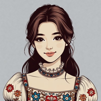 Asian woman in embroidered dress