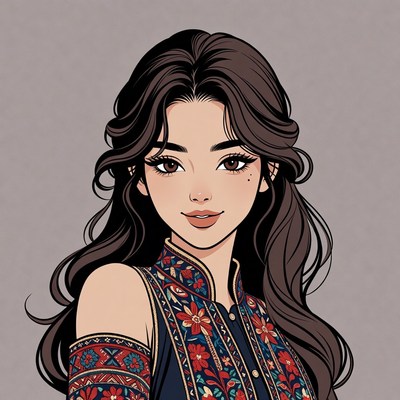 Beautiful Asian woman in embroidered dress