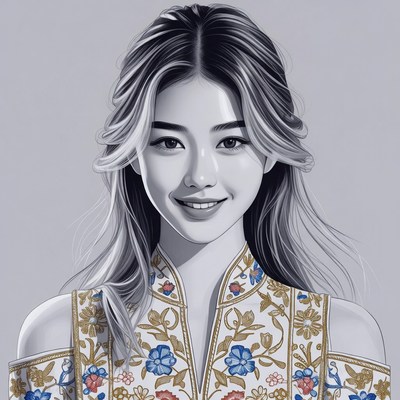 Asian woman in floral cheongsam