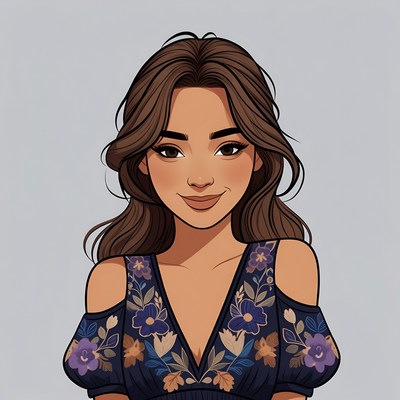 Smiling woman in floral off-shoulder dress