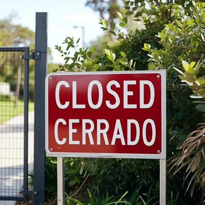 Closed Sign on Bilingual Gate
