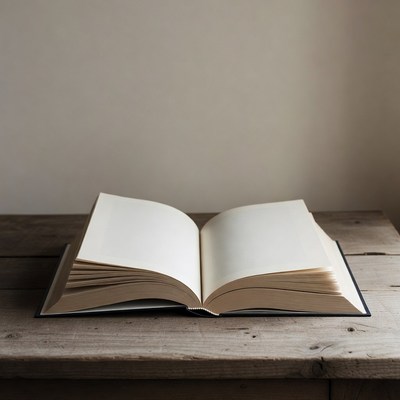 Open book on wooden table