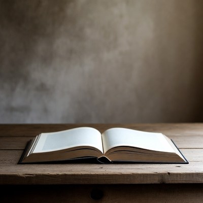 Open book on wooden table