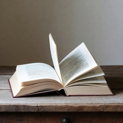 Open book on wooden table