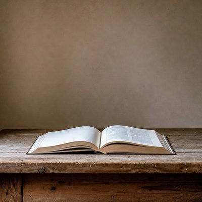 Open book on wooden table