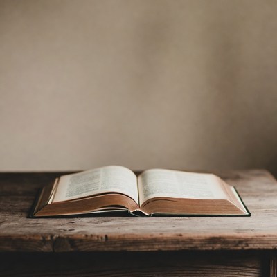Open book on wooden table