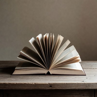 Open book on wooden table