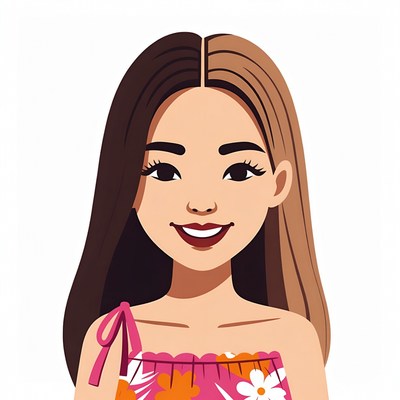 Asian woman with split black brown hair