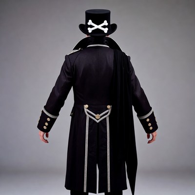 Man in skull top hat from behind