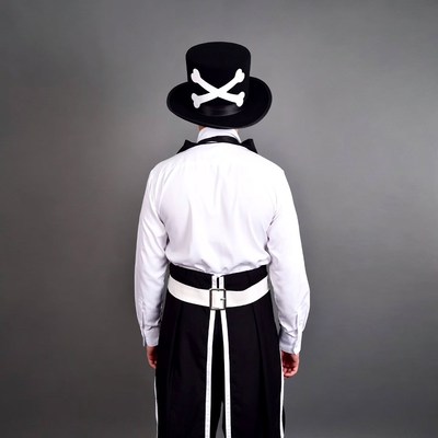 Man in skull top hat from behind
