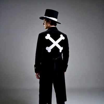 Man in black tailcoat with crossbones
