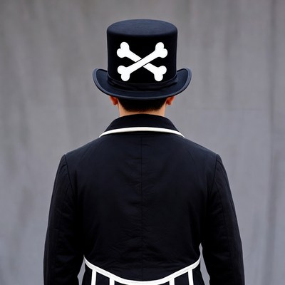 Man in Tuxedo with Skull Crossbones Top Hat