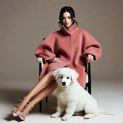 Asian woman with white puppy
