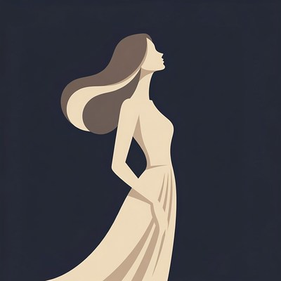 Profile of woman in flowing dress