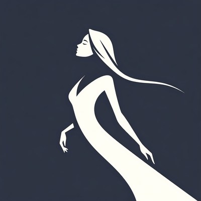 Silhouette of woman in flowing dress
