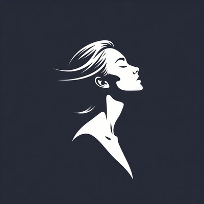 Profile silhouette of woman with flowing hair