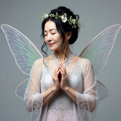 Asian woman fairy with daisy crown