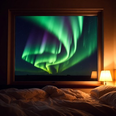 Aurora Borealis Viewed Through Bedroom Window